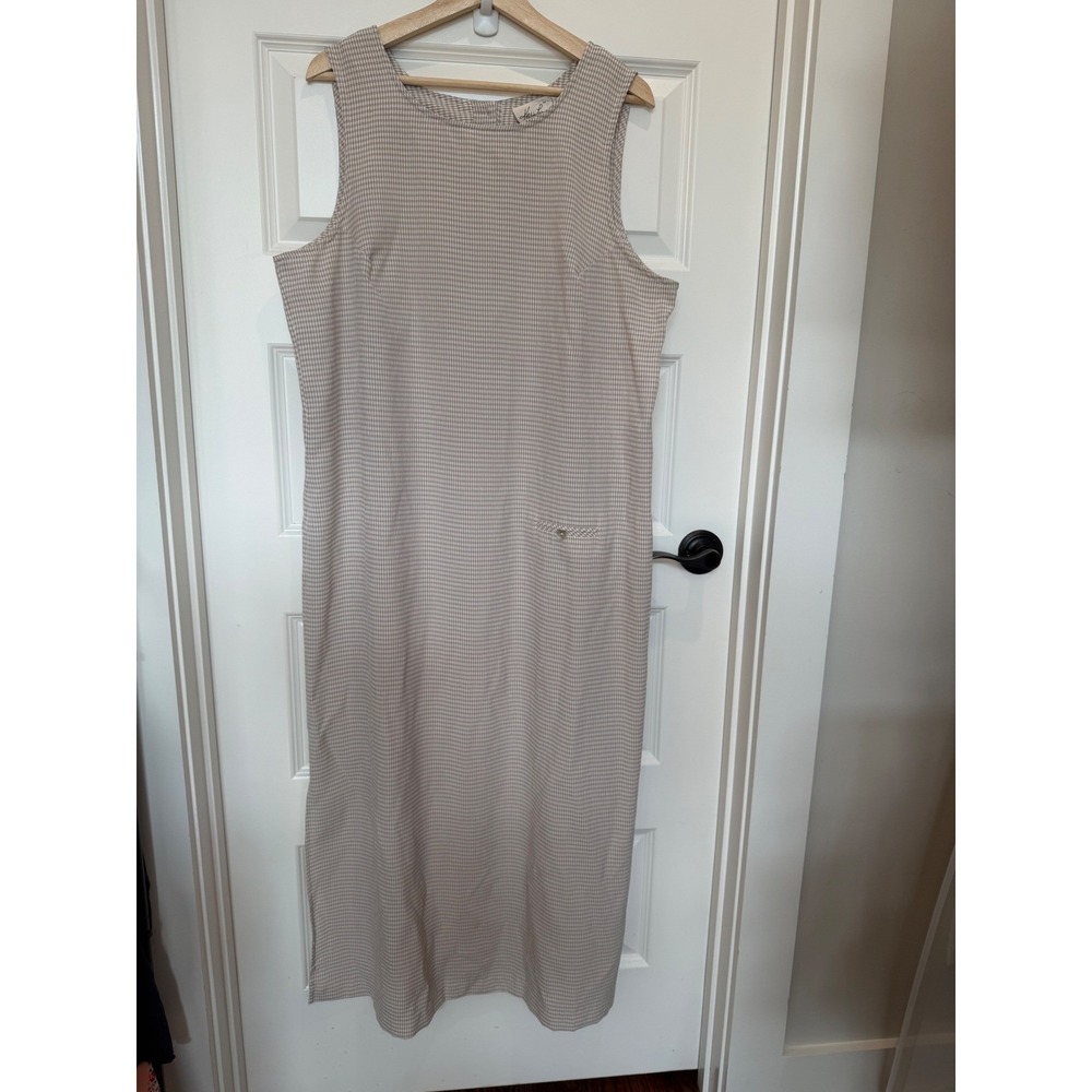 Kathie Lee Collection Tan Gingham Button Back Midi Dress Womens 18 Vintage